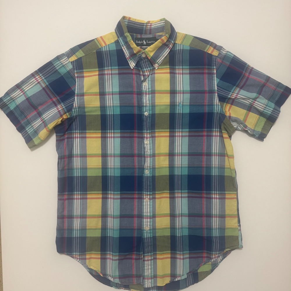 Ralph Lauren Button Down Shirt Mens L Multi Color Plaid Classic Fit Short Sleeve - Picture 2 of 7